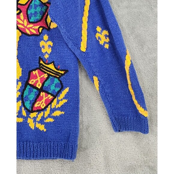 Picone Sport Sweater Womens Medium Blue Embroidered Hand Knit Vintage Cardigan - Picture 8 of 9